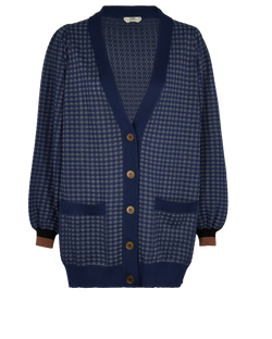 Fendi Check Cardigan, Silk, Navy, UK8, 3*