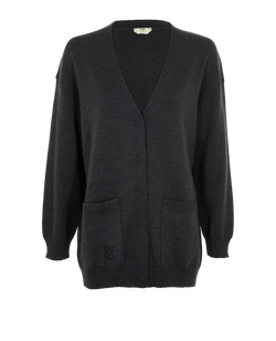 Fendi F Calligraphy Embroidered Cardigan, Fleece Wool, Grey, UK 10, 3*