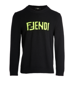 Fendi Reverse Logo Jumper, Mens, Cashmere, Black, Sz L, 3*