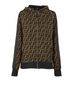 Fendi FF Zipped Up Fleece, Polyester, Brown, Sz S, 3*