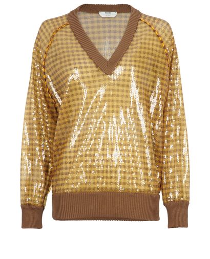 Fendi Vichy Sequin V Neck Jumper, front view