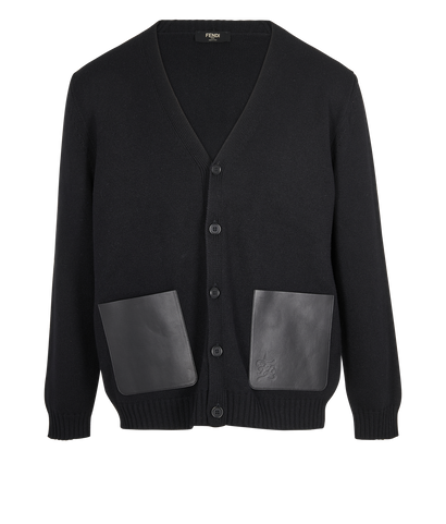 Fendi Knitted Leather Pocket Cardigan, front view