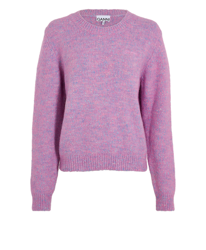 Ganni Melange Effect Crew Jumper, &pound;110, Clothing, Purple, Alpaca Wool/Cotton, Front view
