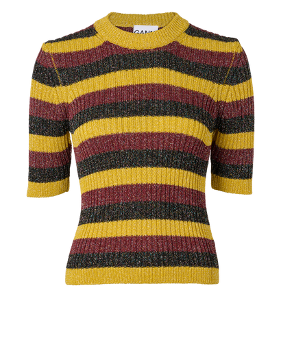 Ganni Glitter Striped Jumper, &pound;60, Clothing, Pink/Yellow, Viscose, Front view