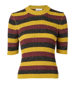 Ganni Glitter Striped Jumper, Viscose, Yellow/ Pink, XS, 3*