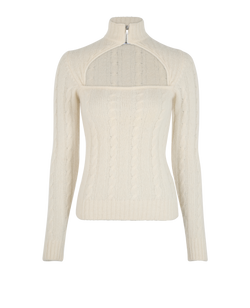 Ganni Cable Knit Turtleneck Sweater, Alpaca/Polyamide, Cream, Sz XXS, 3*