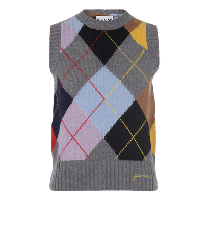 Ganni Harlequin Knit Vest, front view