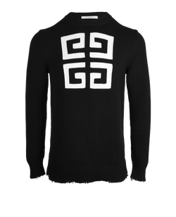 Givenchy 4G Jacquard Distressed Jumper, Mens, Cotton, Black, Sz S, 3*