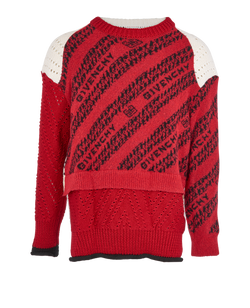 Givenchy Logo Print Jumper, Mens, Wool, Red/Cream, Sz L, 3*