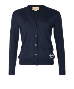 Gucci GG Horsebit Cardigan, Wool, Navy, Sz XXS, 3*