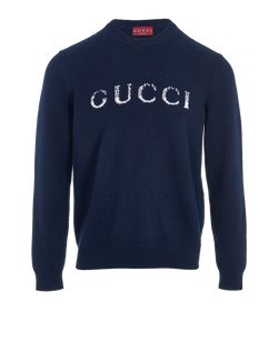 Gucci Logo Jumper, Mens, Wool, Navy, Sz M, 3*