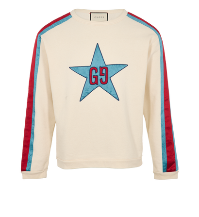 Gucci GG Star Crew Neck Sweatshirt, &pound;275, Clothing, Cream, Cotton, Front view