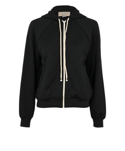 Gucci GG Zipped Hoodie, £320, Clothing, Black, Polyester (Polymer), Front view
