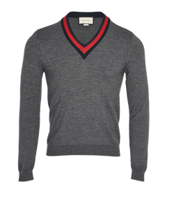 Gucci V Neck Jumper, Mens, Wool, Grey, Sz XS, 2*