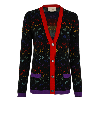 Gucci GG  Rainbow Cardigan, £395, Clothing, Black/Red, Wool, Front view
