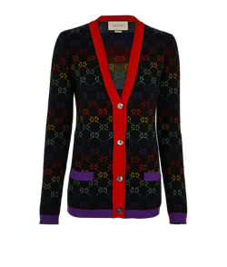 Gucci GG  Rainbow Cardigan, Wool, Black/Multi, XSS, 3*