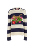 Gucci Tiger Embroidered Stripe Knitted Jumper, &pound;290, Clothing, Cream/Navy, Wool, Front view
