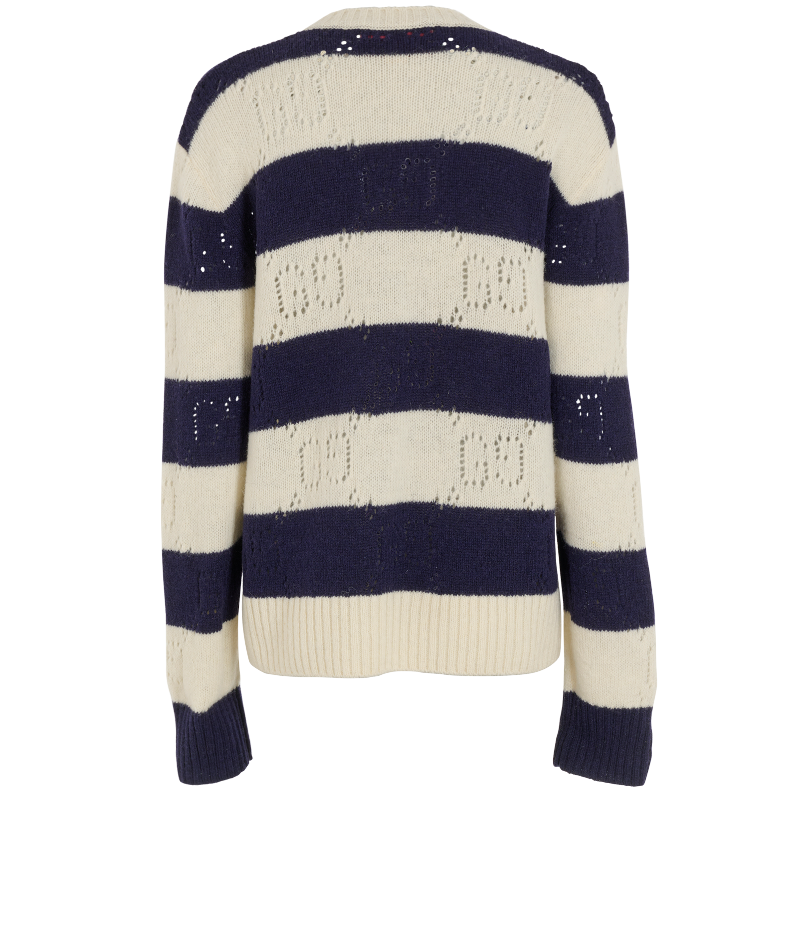Gucci Tiger Embroidered Stripe Knitted Jumper, &pound;290, Clothing, Cream/Navy, Wool, Back view