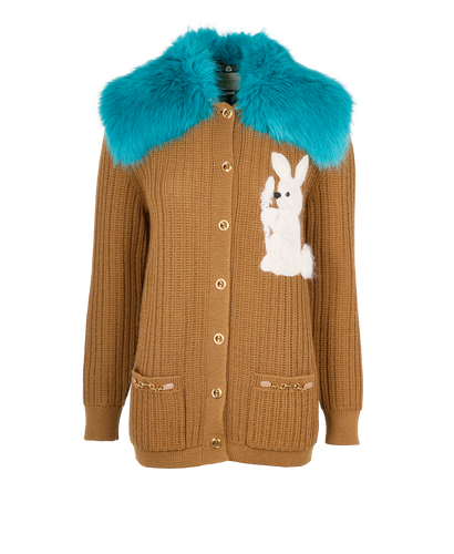 Gucci Oversized Rabbit Patch Cardigan, &pound;475, Clothing, Brown, Wool, Front view