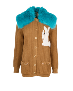 Gucci Oversized Rabbit Patch Cardigan, Wool, Brown, Sz S, 3*