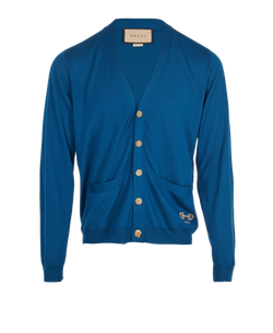 Gucci Horsebit Cardigan, Wool, Blue, Sz L, 3*