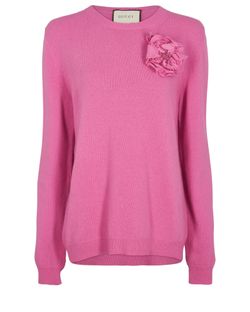 Gucci Knitted Flower Embellished Jumper, Wool/Cashmere, Pink, XL, 3*