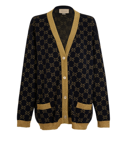 Gucci GG Glitter Cardigan, &pound;450, Clothing, Blue/Gold, Cotton, Front view