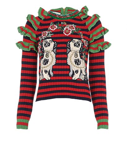 Gucci Embroidered Dog Ruffled Jumper, front view