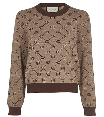 Gucci GG Jacquard Sweater, &pound;395, Clothing, Beige/Brown, Cotton/Wool, Front view