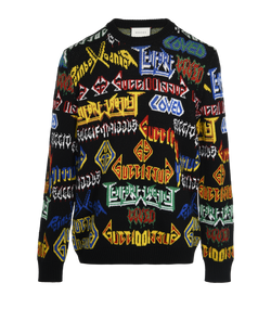 Gucci Metal Mix Logo Printed Sweater, Mens, Wool, Multi, Sz S, 2*