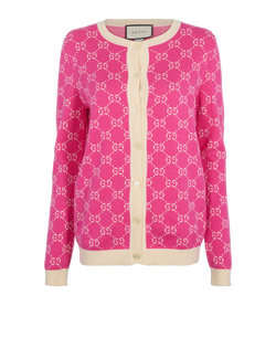 Gucci GG Jacquard Cardigan, Cotton, Pink, Sz L, 3*