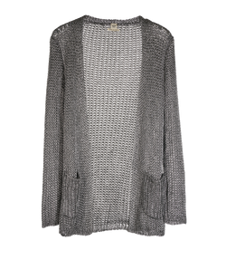 Hermes Metallic Crochet Cardigan, Viscose, Silver, UK 12, B, 3*
