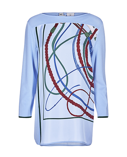 Hermes Fouets Et Badines Twill Tunic Sweater, &pound;765, Clothing, Blue, Silk/Wool, Front view