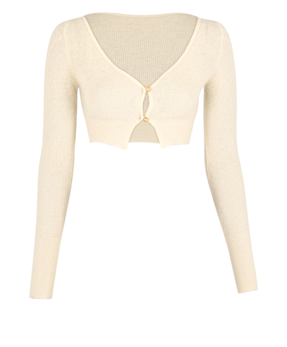 Jacquemus Le Cardigan Alzou Cropped Cardigan, £80, Clothing, Cream, Mohair/Polyester (Polymer), Front view