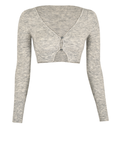 Jacquemus Le Cardigan Alzou Cropped Cardigan, £80, Clothing, Grey, Mohair/Polyester Mix, Front view