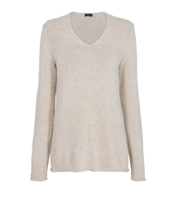 Joseph Knitted V-Neck Jumper, Cotton, Cream, Sz S, 3*