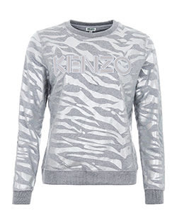 Kenzo Leopard Sweatshirt, Cotton, Grey/Silver, UK XS