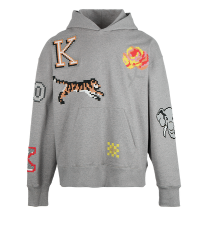 Kenzo Pixel Embroidered Hoodie, &pound;140, Clothing, Grey, Cotton, Front view