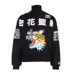 Kenzo Tiger High Neck Sweatshirt, Cotton, Black, Sz S, 3*