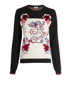 Kenzo Dragon Jumper, Wool, Black/Cream/Red, Sz M, 3*