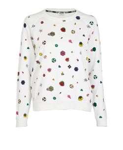 Kenzo Embroidered Floral Jumper, Cotton, White, Sz S, 2*
