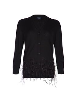 Lanvin Feather Embellished Cardigan, Silk, Black, UK L
