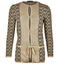 Loewe Button Belted Cardigan, Cotton, Silk, Brown/Beige, 8