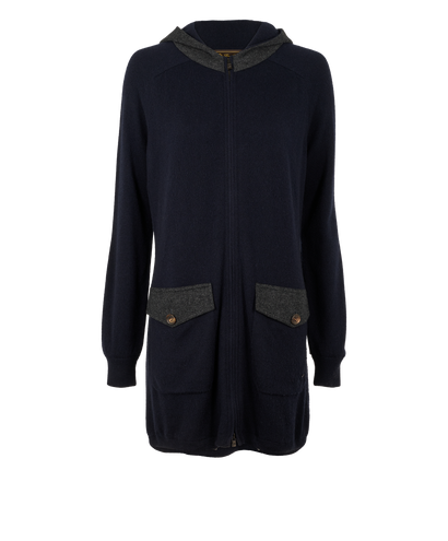 Loro Piana Long Hooded Jumper, &pound;350, Clothing, Grey/Navy, Cashmere, Front view