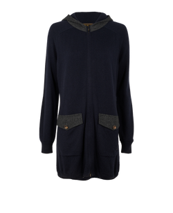 Loro Piana Long Hooded Jumper, Cashmere, Navy/Grey,  UK 14, 2*