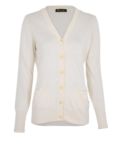 Loro Piana Button Up Cardigan, &pound;375, Clothing, Cream, Silk, Front view