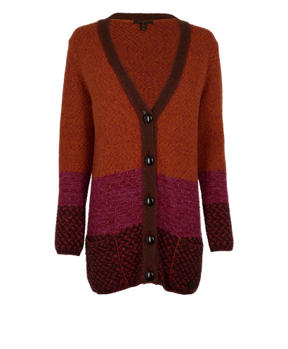 Louis Vuitton Chunky Block Knit Cardigan, &pound;350, Clothing, Orange, Silk/Wool, Front view