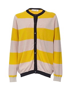 Marni Long Sleeve Striped Cardigan, Cotton, Nude, Yellow, UK 16