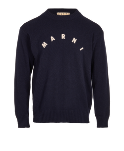 Marni Logo Knit Jumper, Mens, Cashmere, Navy, Sz M, 3*