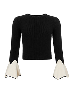 Alexander McQueen Bell Sleeve Sweater, Wool, Black/Cream, UK XS